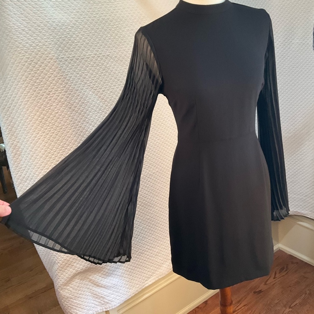 Cupcakes & Cashmere Black mini Dress with Sheer Bell Sleeves